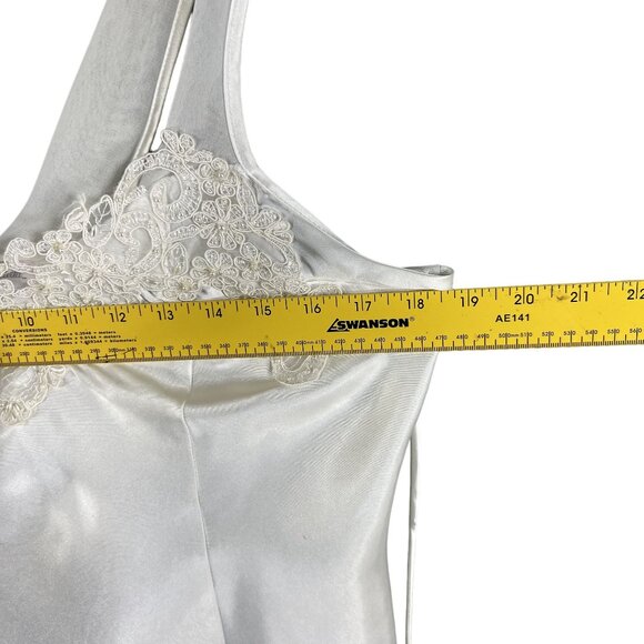 Linea Donatella Womens M White Cream Lace Coquette Satin Slip Dress Chiffon Trim - Picture 13 of 16